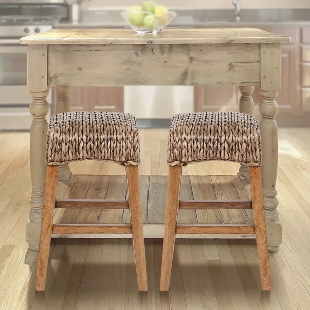 Maui Rustic Bohemian Hyacinth/Wood Backless Bar Stool