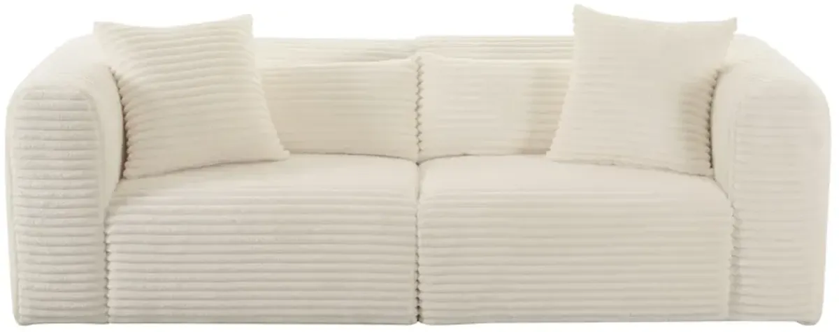 Tarra Fluffy Oversized Cream Corduroy Modular Loveseat