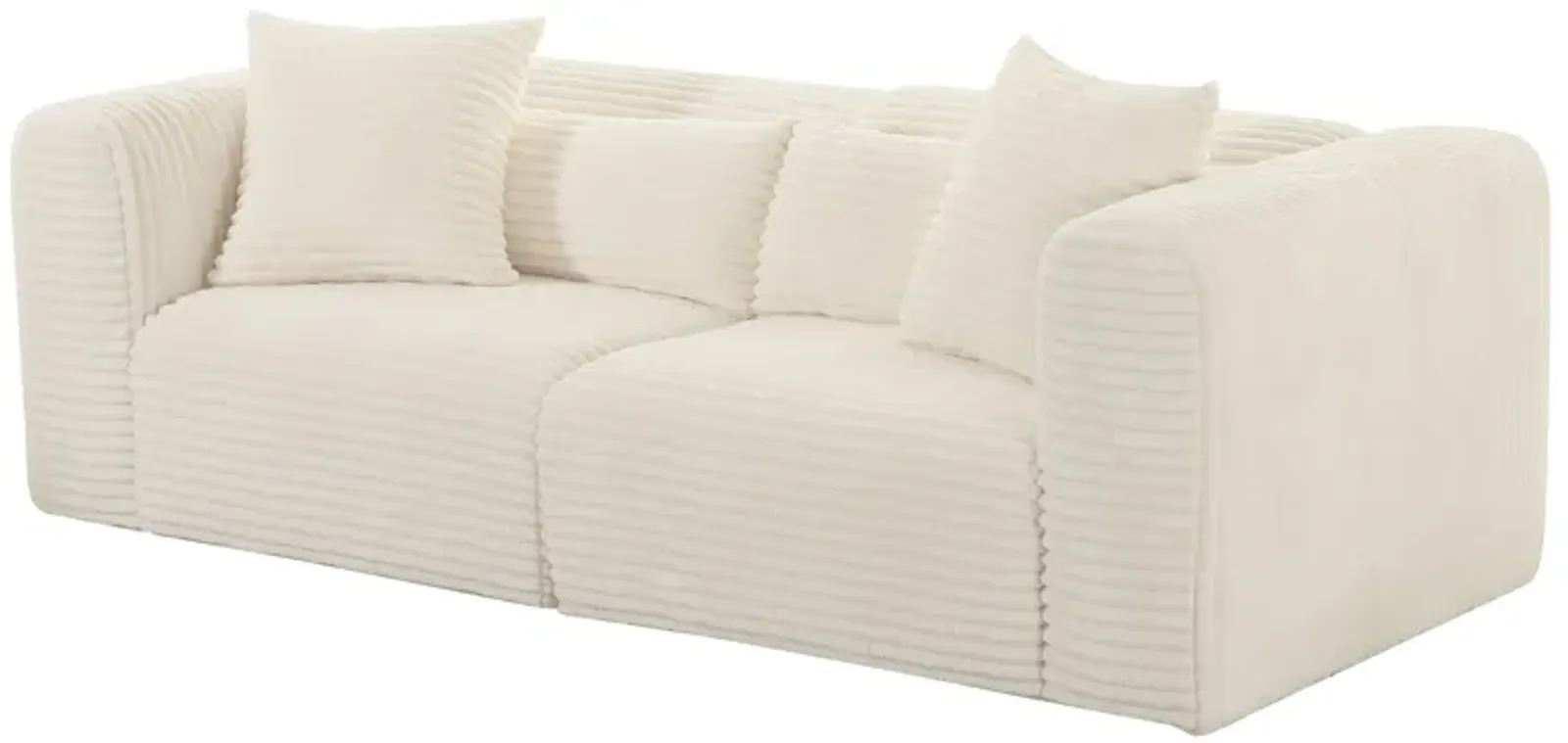 Tarra Fluffy Oversized Cream Corduroy Modular Loveseat