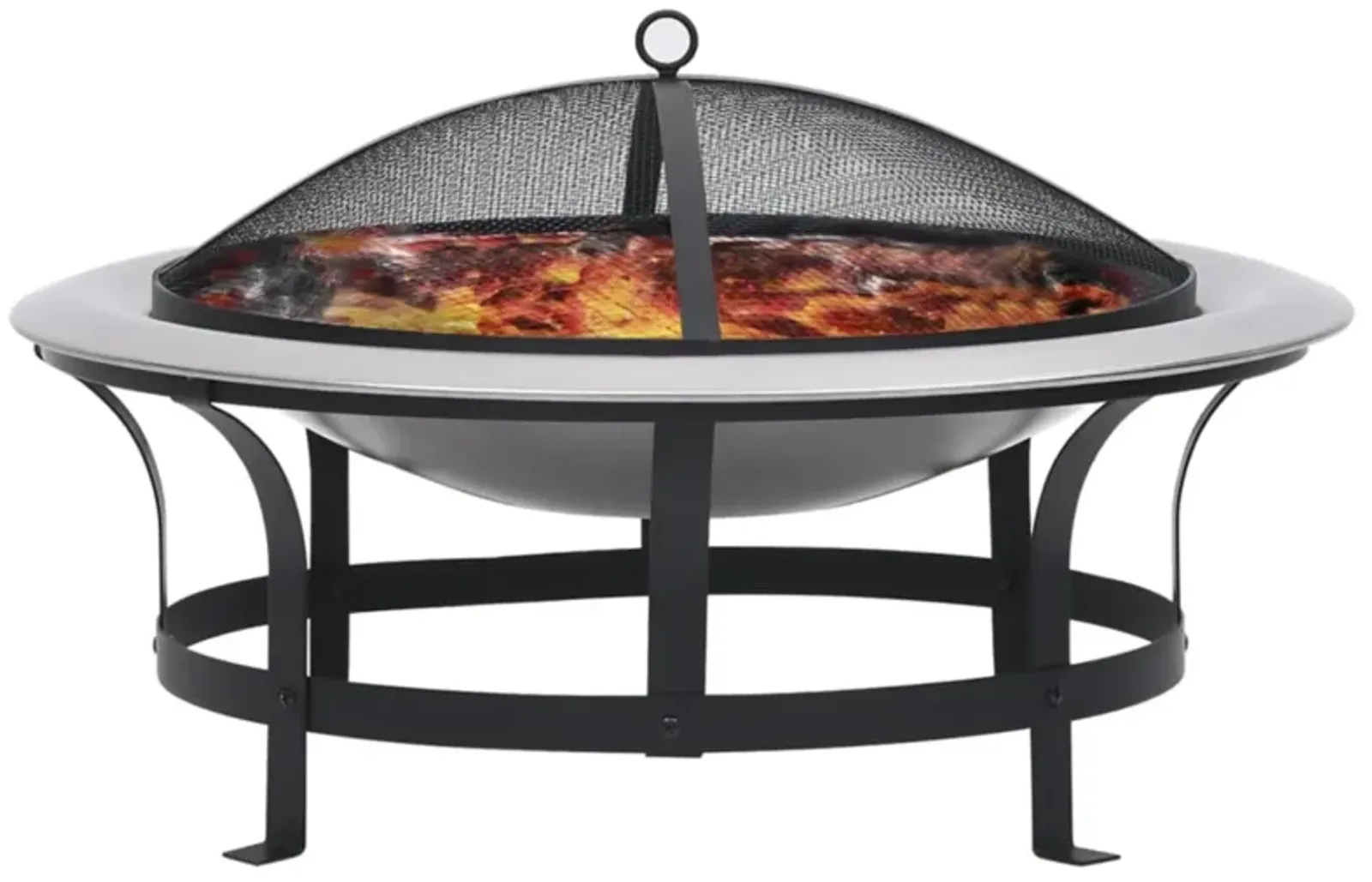 vidaXL Outdoor Fire Pit with Grill 29.9 Inch - Rust Resistant, Weatherproof Steel Construction, Safety Mesh, Wood-Handled Poker, Ideal for Deck, Patio, Backyard Use