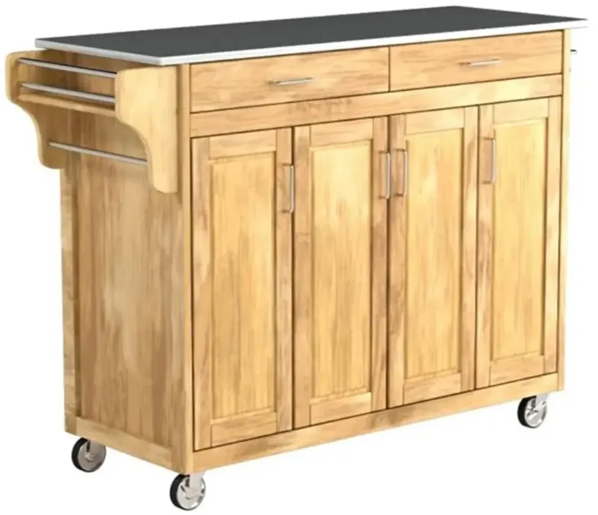 Stainless Steel Top Wooden Kitchen Cart Island with Casters