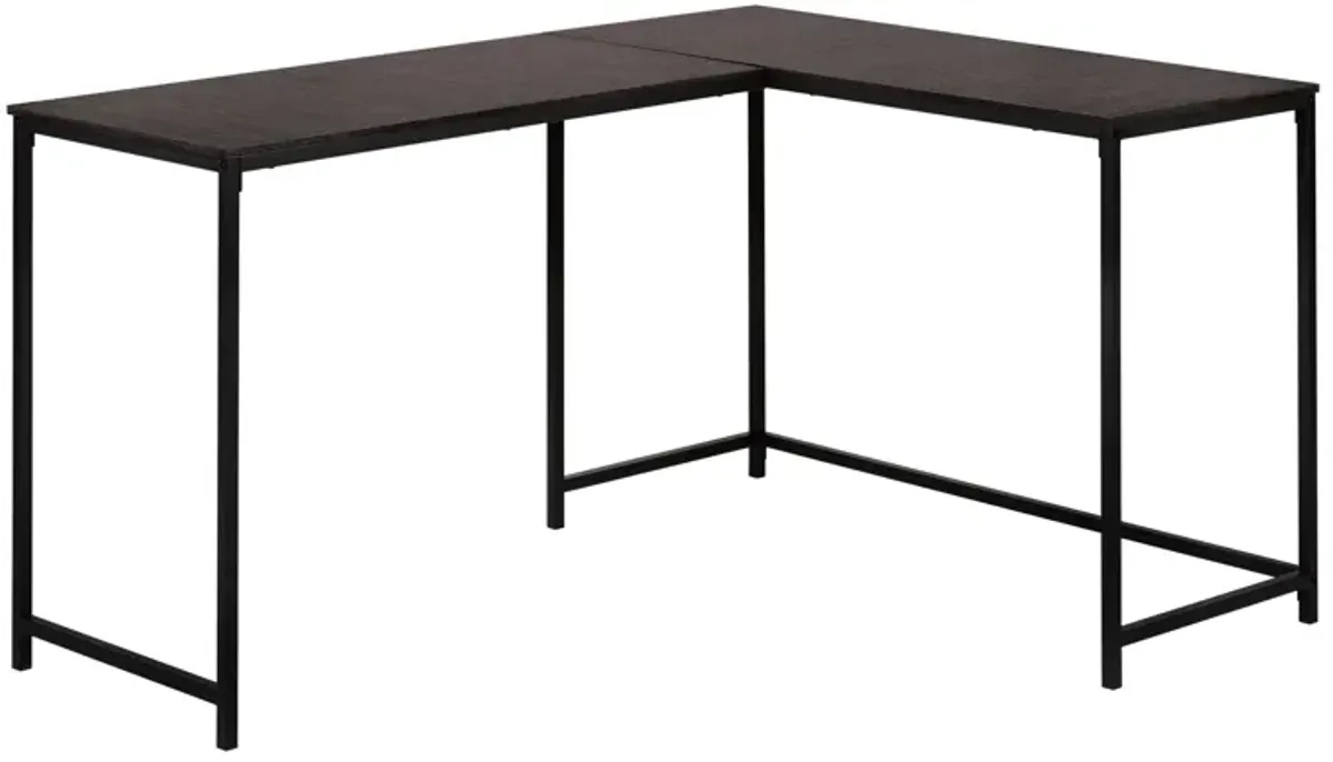 Monarch Specialties I 7390 Computer Desk, Home Office, Corner, 58"L, L Shape, Work, Laptop, Metal, Laminate, Brown, Black, Contemporary, Modern