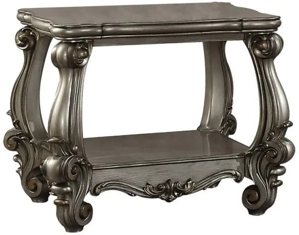 Square Shape Wooden End Table With Bottom Shelf, Antique Gray-Benzara