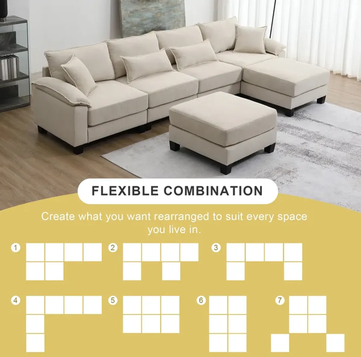 Merax Corduroy Modular Sectional Sofa U-Shaped Couch