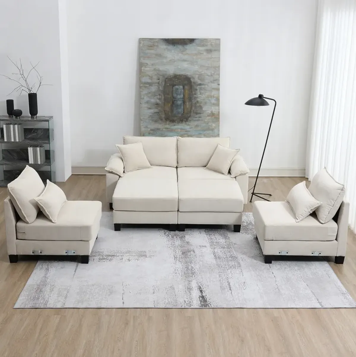 Merax Corduroy Modular Sectional Sofa U-Shaped Couch