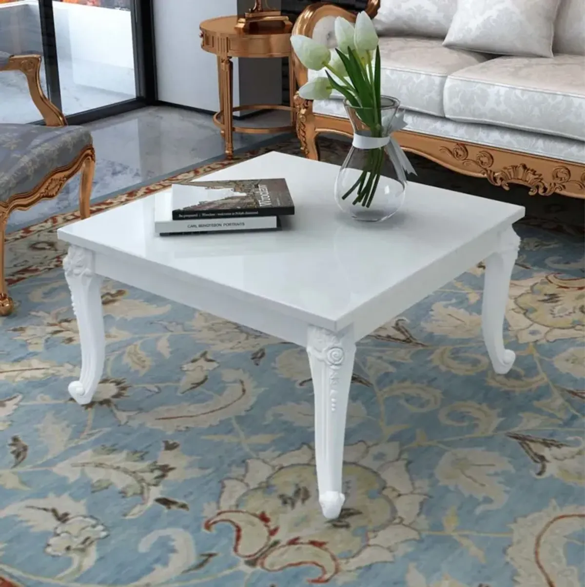 vidaXL Coffee Table 31.5"x31.5"x16.5" High Gloss White