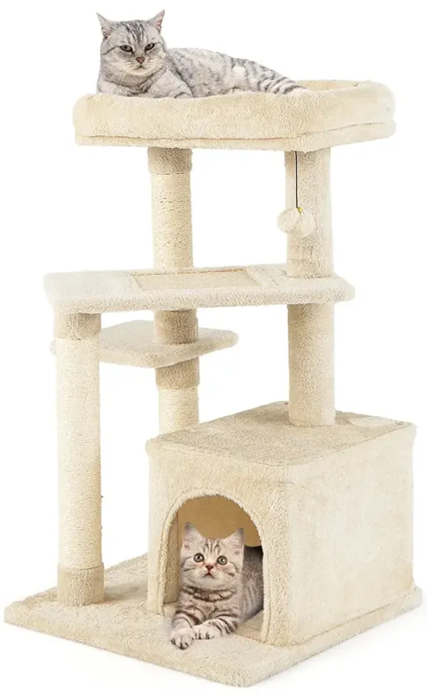 Cat Tree with Perch and Hanging Ball for Indoor Activity Play and Rest