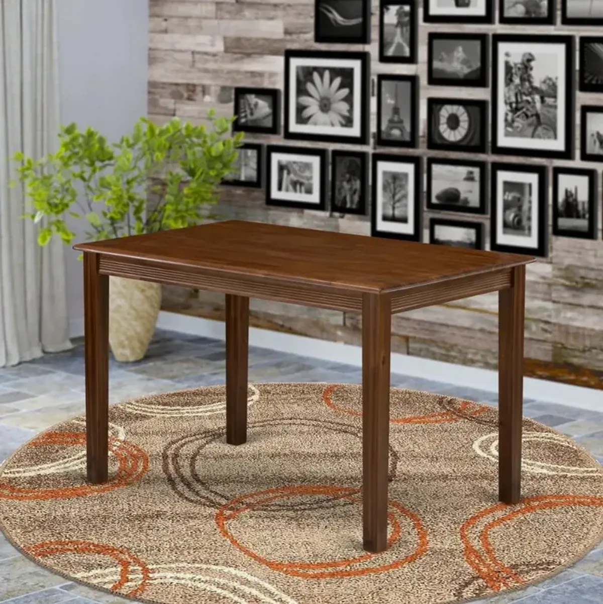 East West Furniture Breakfast Table - Walnut Rectangular Table Top Surface and Asian Wood Modern Rectangular Dining Table 4 Legs - Walnut Finish