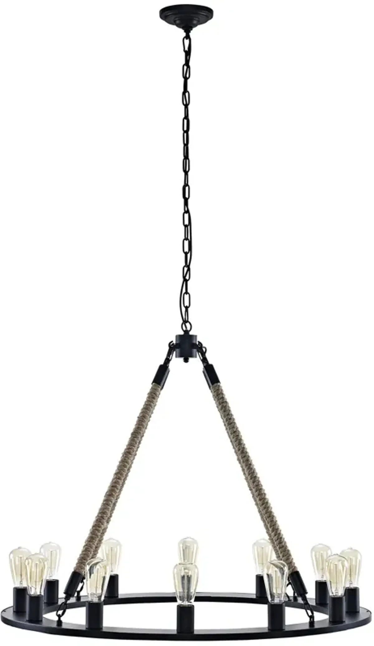 Modway Encircle Rope and Steel Metal 12-Light Pendant Round Chandelier in Brown