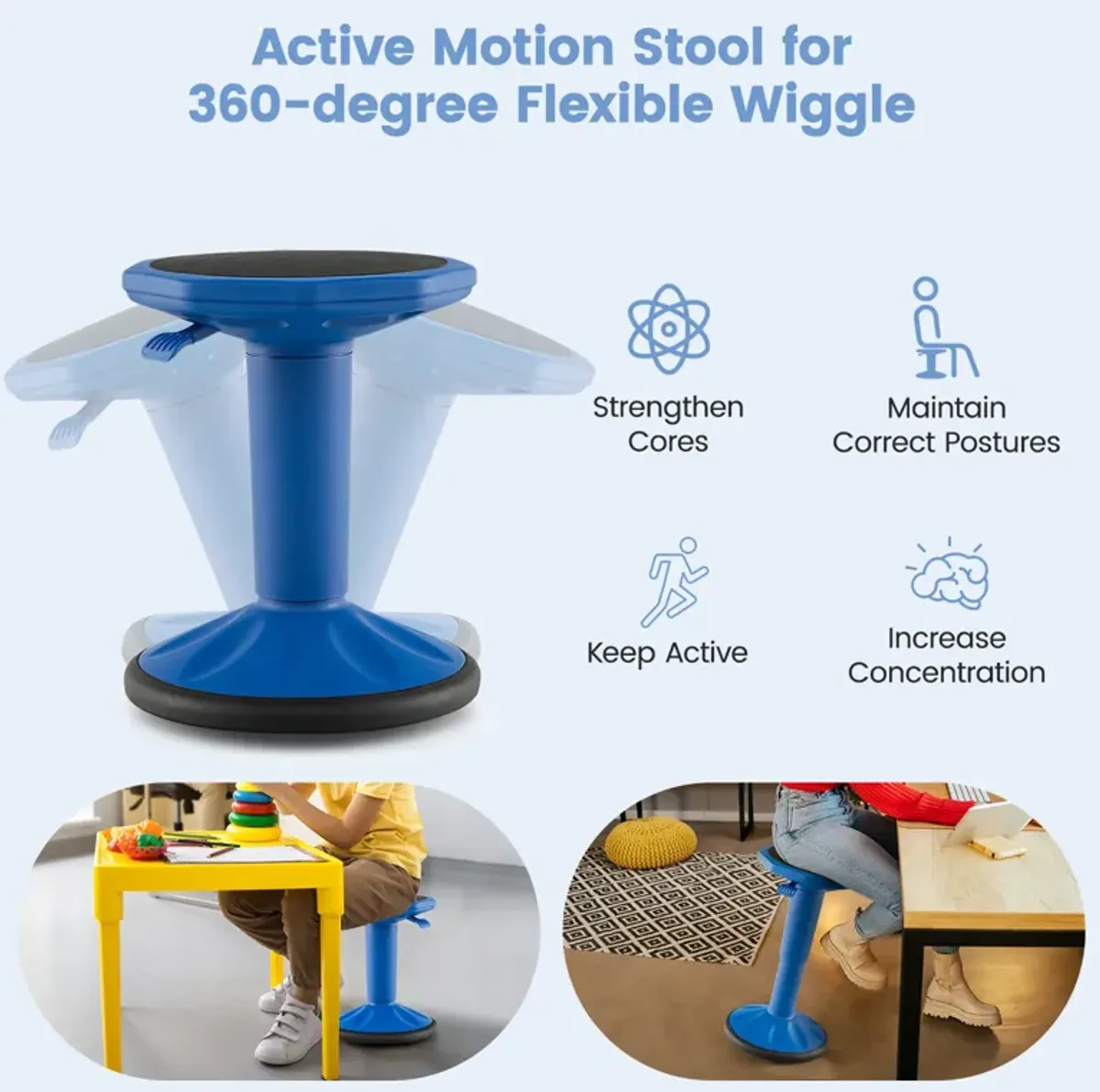 Adjustable-Height Wobble Chair Active Learning Stool for Office Stand Up Desk