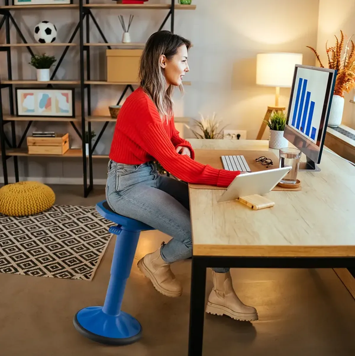 Adjustable-Height Wobble Chair Active Learning Stool for Office Stand Up Desk