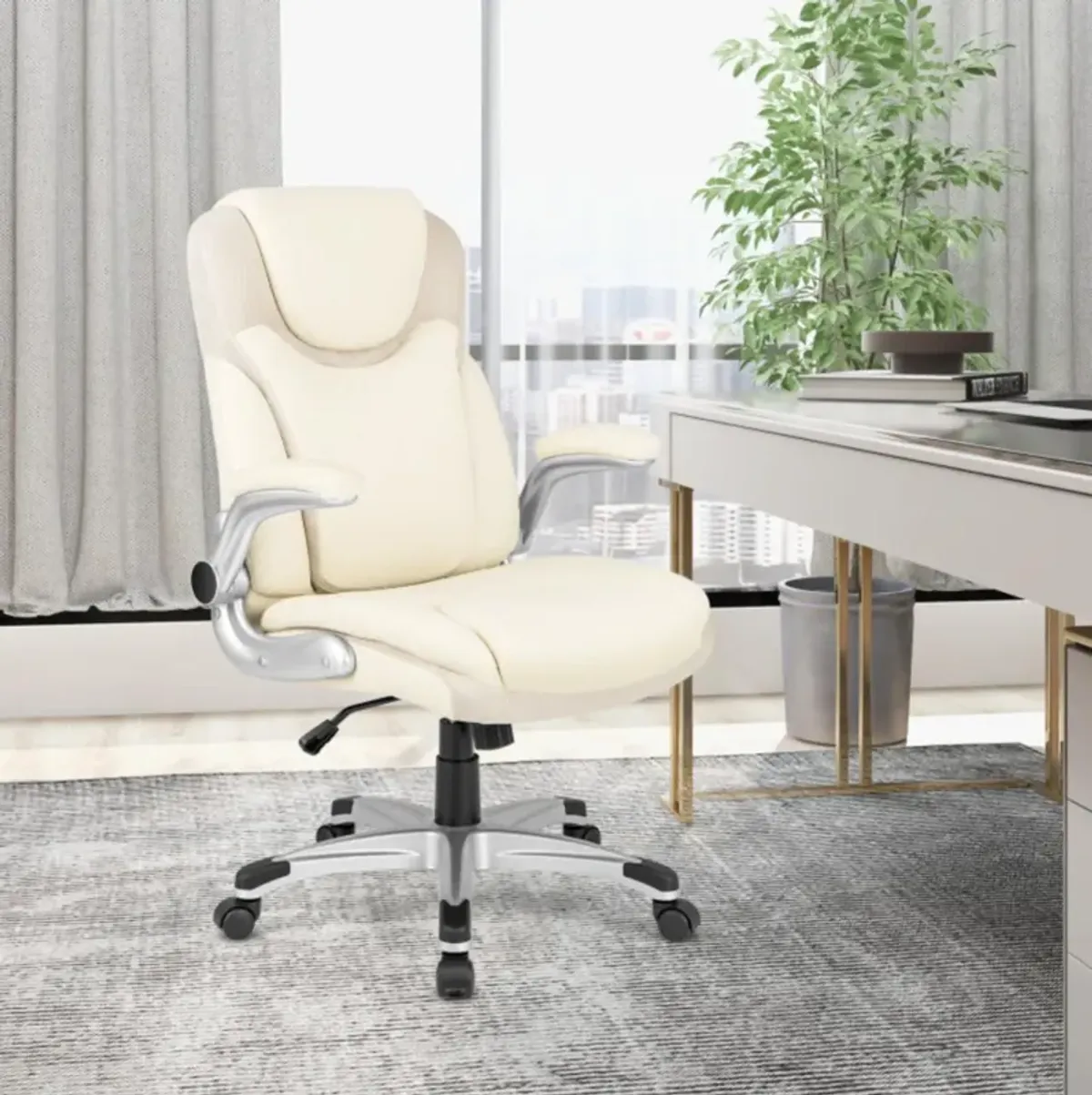 Hivvago Ergonomic Office PU Leather Executive Chair with Flip-up Armrests and Rocking Function