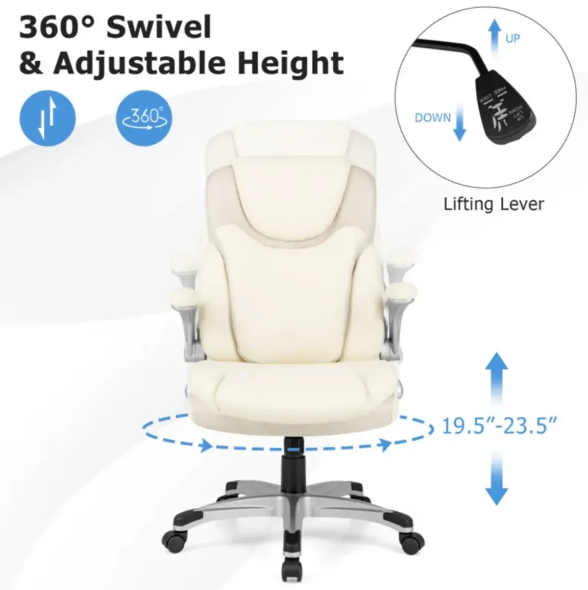 Hivvago Ergonomic Office PU Leather Executive Chair with Flip-up Armrests and Rocking Function