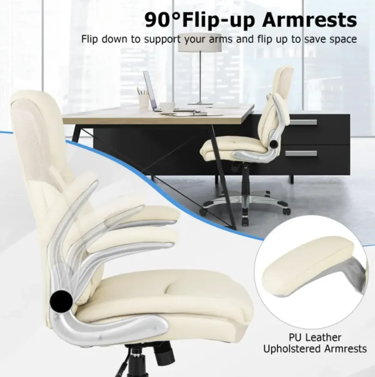 Hivvago Ergonomic Office PU Leather Executive Chair with Flip-up Armrests and Rocking Function