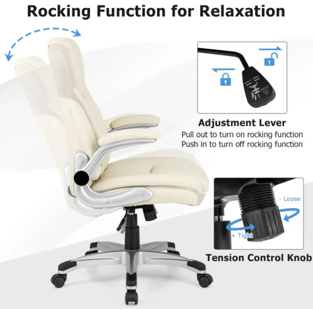 Hivvago Ergonomic Office PU Leather Executive Chair with Flip-up Armrests and Rocking Function