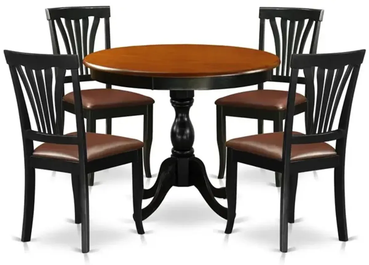 East West Furniture 5-Piece Dining Room Set Consists of a Mid Century Dining Table and 4 Faux Leather Dinner Chairs with Slatted Back - Black Finish