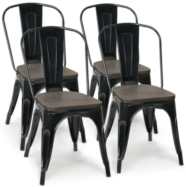Hivvago 18 Inch Set of 4 Stackable Metal Dining Chair with Wood Seat