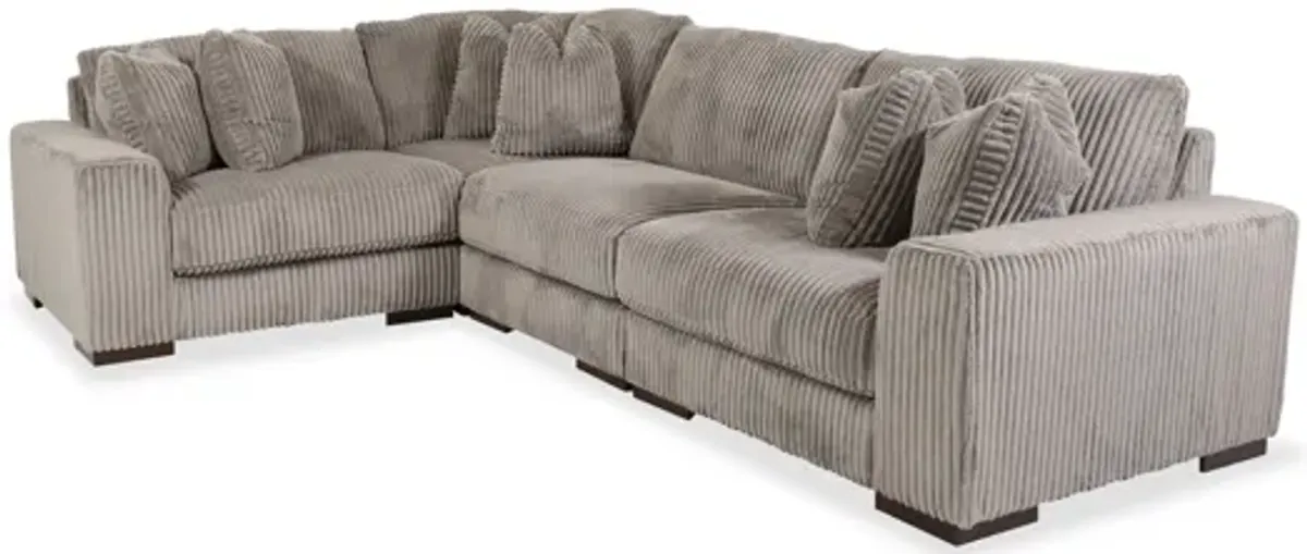 Lindyn Four-Piece Striped Sectional in Brown