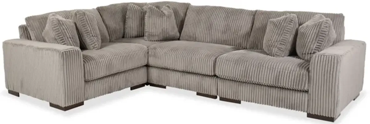Lindyn Four-Piece Striped Sectional in Brown