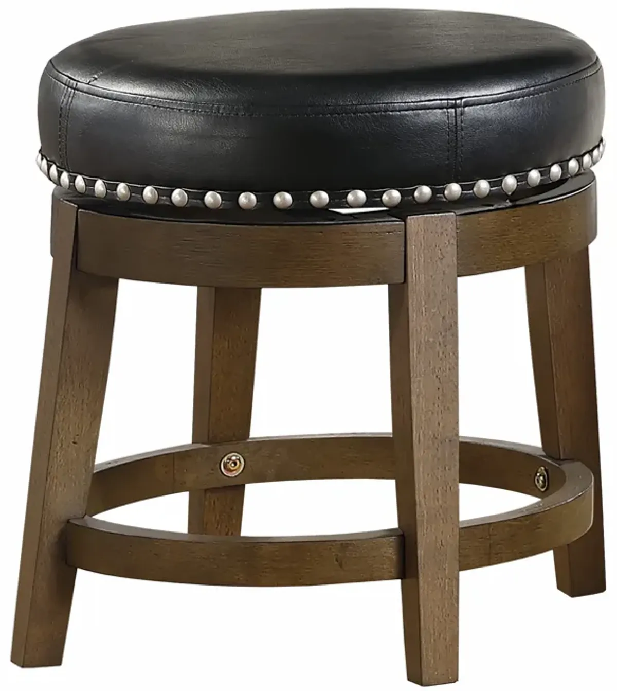 Bara 20 Inch Swivel Dining Stool, Round Faux Leather, Brown, Set of 2 - Benzara