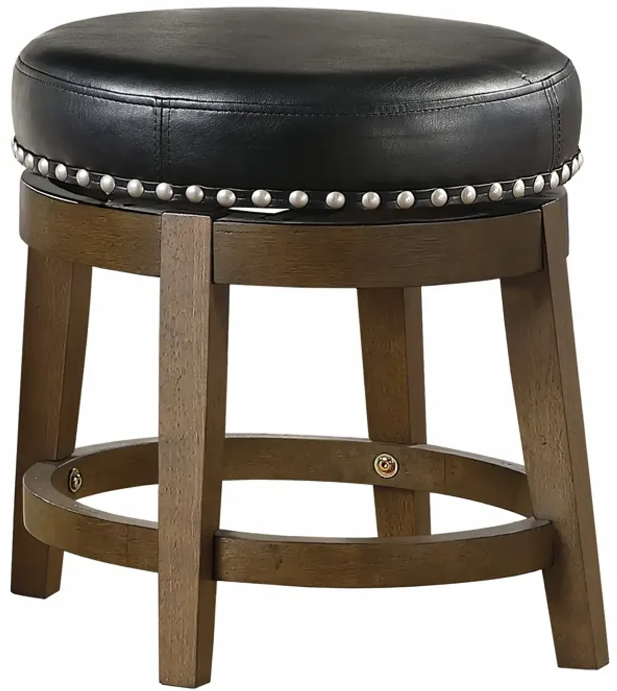 Bara 20 Inch Swivel Dining Stool, Round Faux Leather, Brown, Set of 2 - Benzara