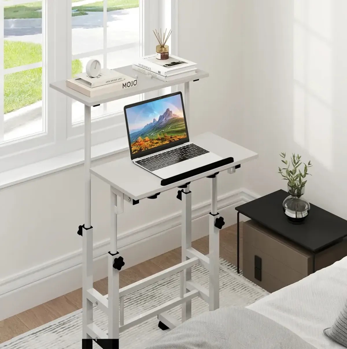 Height Adjustable Mobile Standing Desk with Rolling Wheels for Office and Home