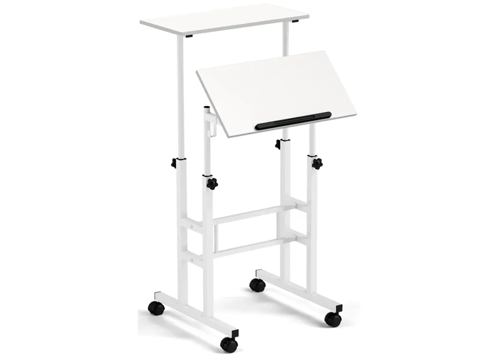 Height Adjustable Mobile Standing Desk with Rolling Wheels for Office and Home