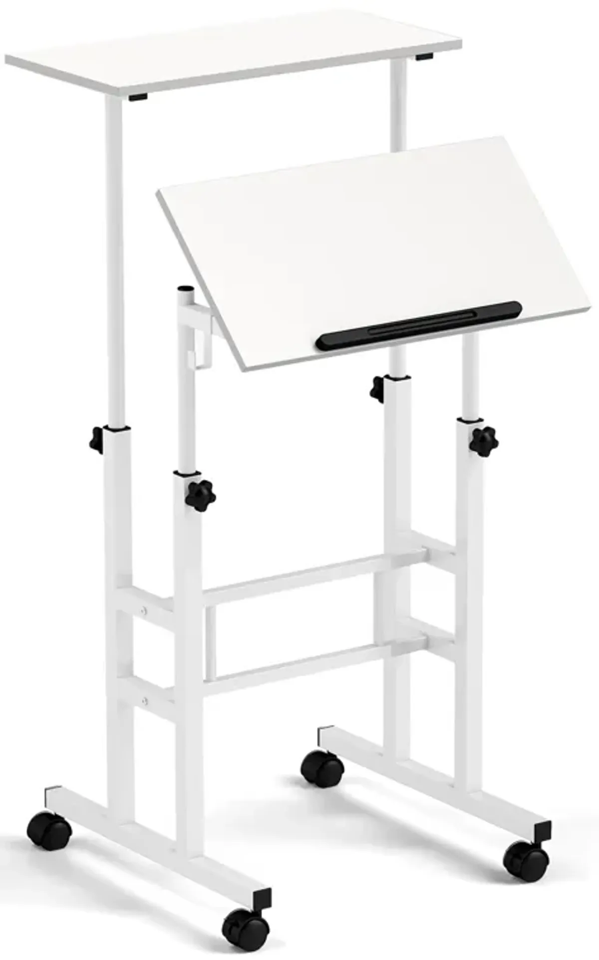 Height Adjustable Mobile Standing Desk with Rolling Wheels for Office and Home