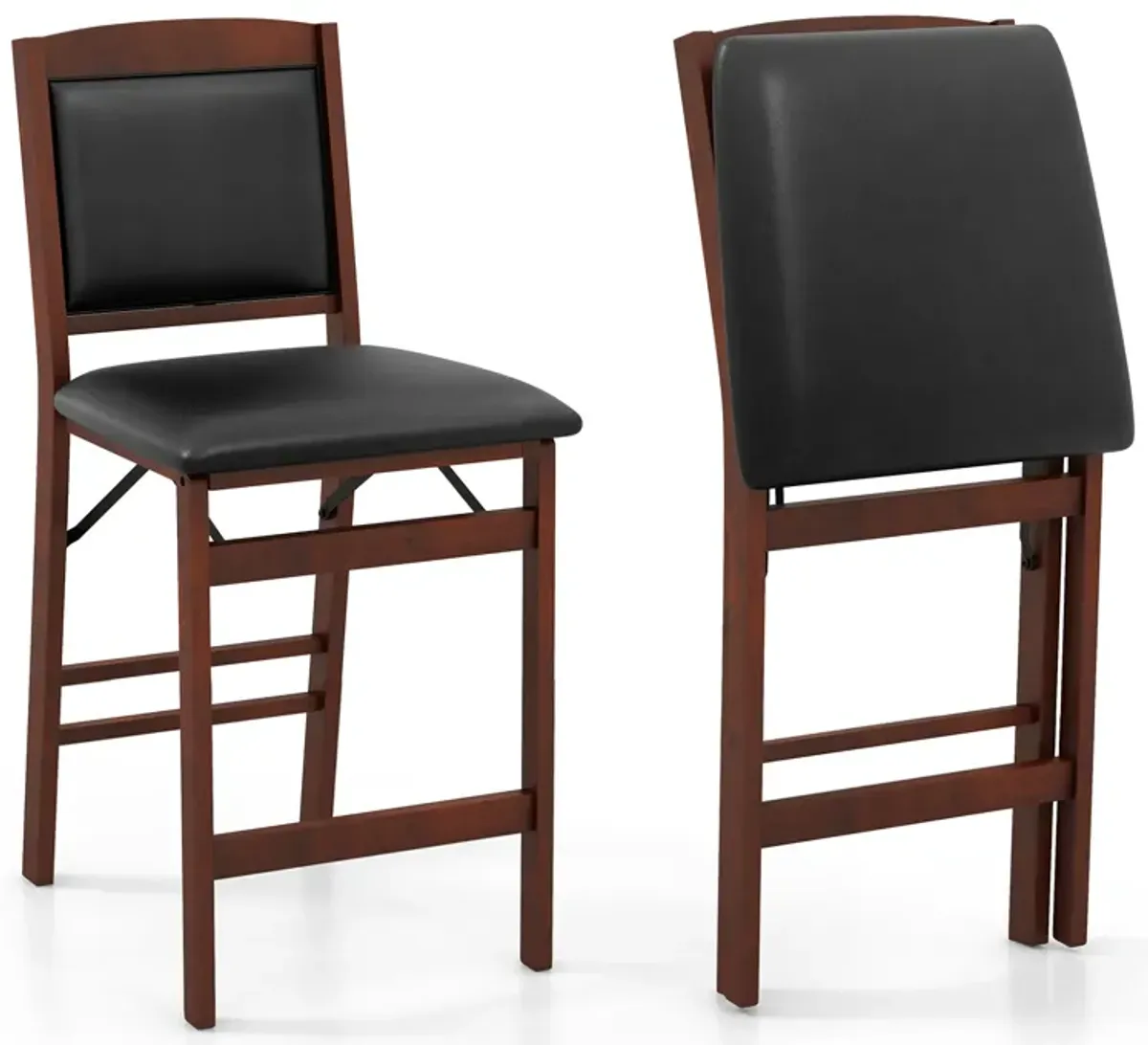 Set of 2 Folding Kitchen Island Stools with Durable Rubberwood Legs Space-Saving Design