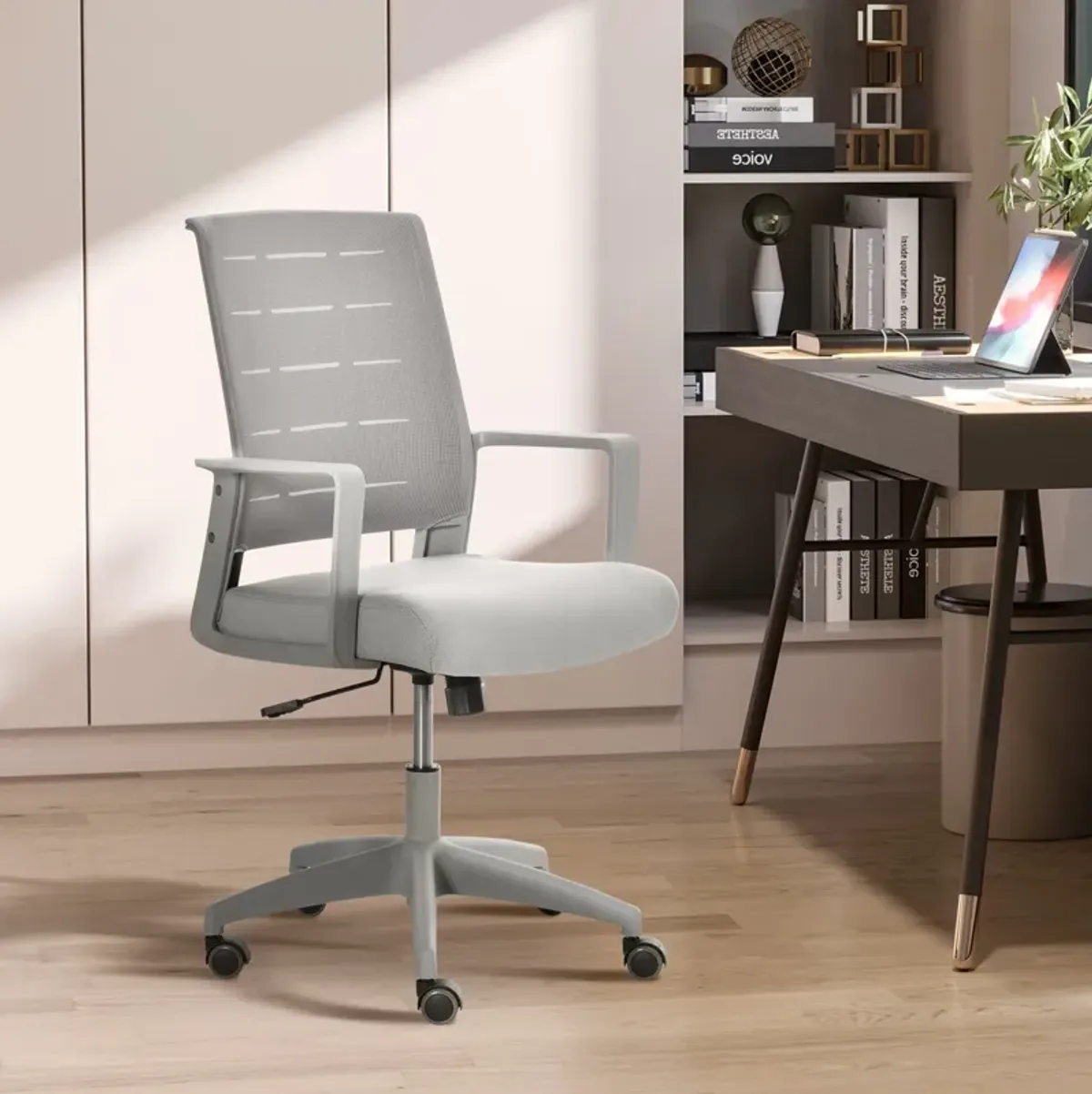 Grey Ergonomic Seating: Mid-Back Office Chair with Lumbar Support