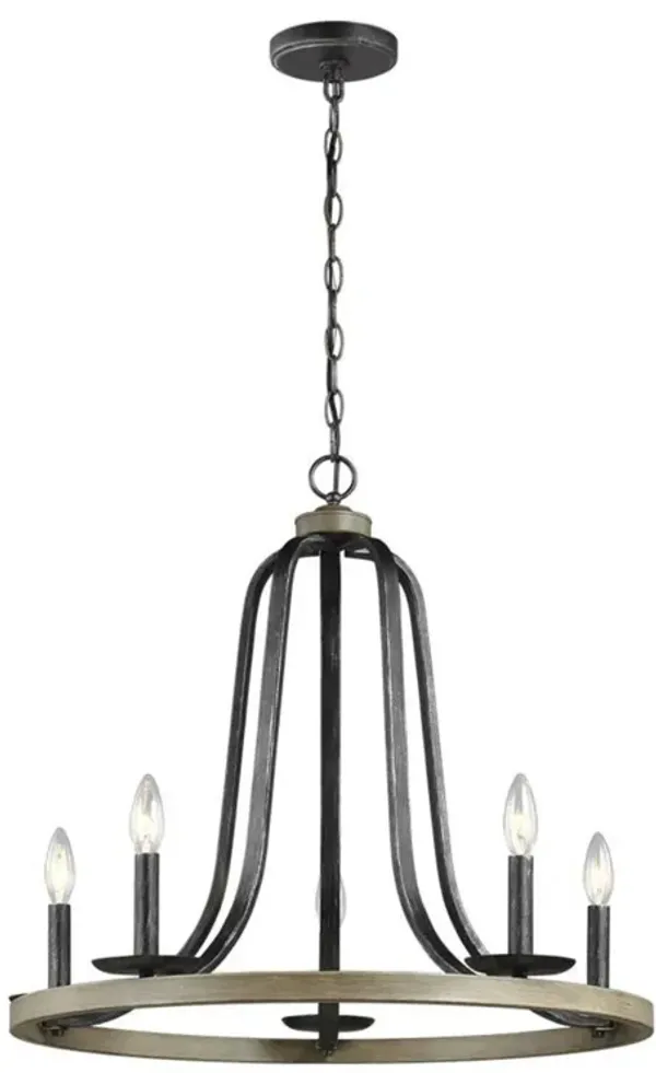 Hivvago Rustic 5 Light Dimmable Farm Home Circle Metal Chandelier Oak Finish
