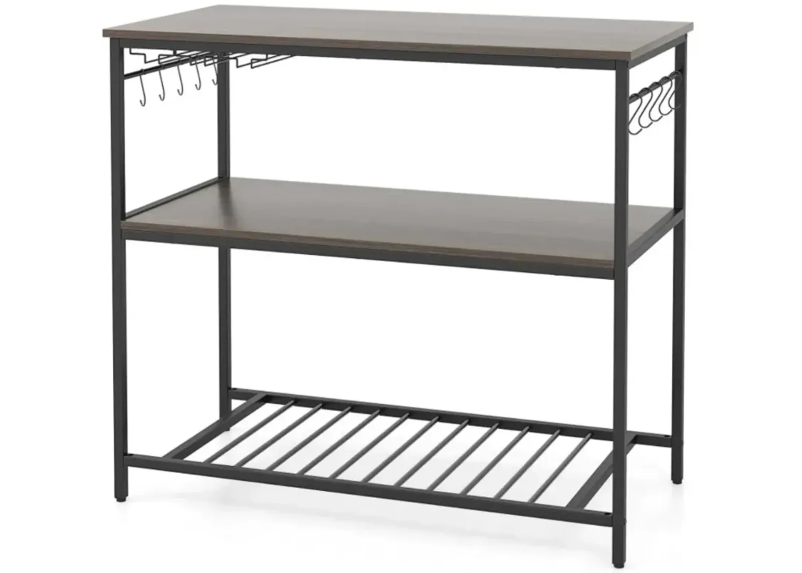 Hivvago Kitchen Island with 3 Shelves Wine Glass Holders and 10 Hooks-Gray