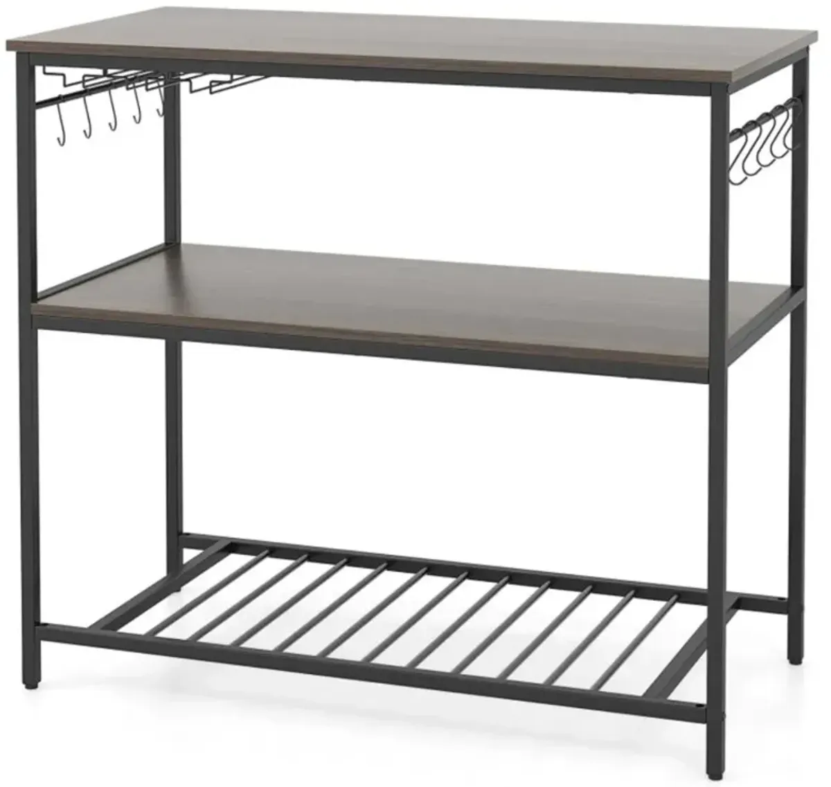 Hivvago Kitchen Island with 3 Shelves Wine Glass Holders and 10 Hooks-Gray