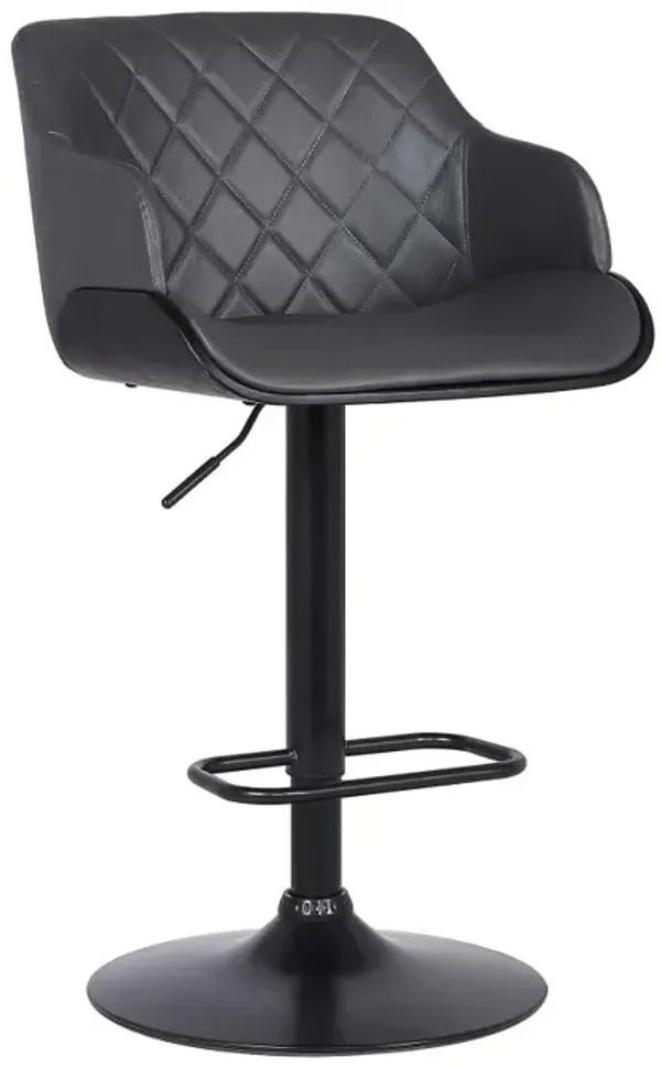 Hivvago Gray and Black Faux Leather and Iron Low Back Adjustable Height Swivel Bar Chair