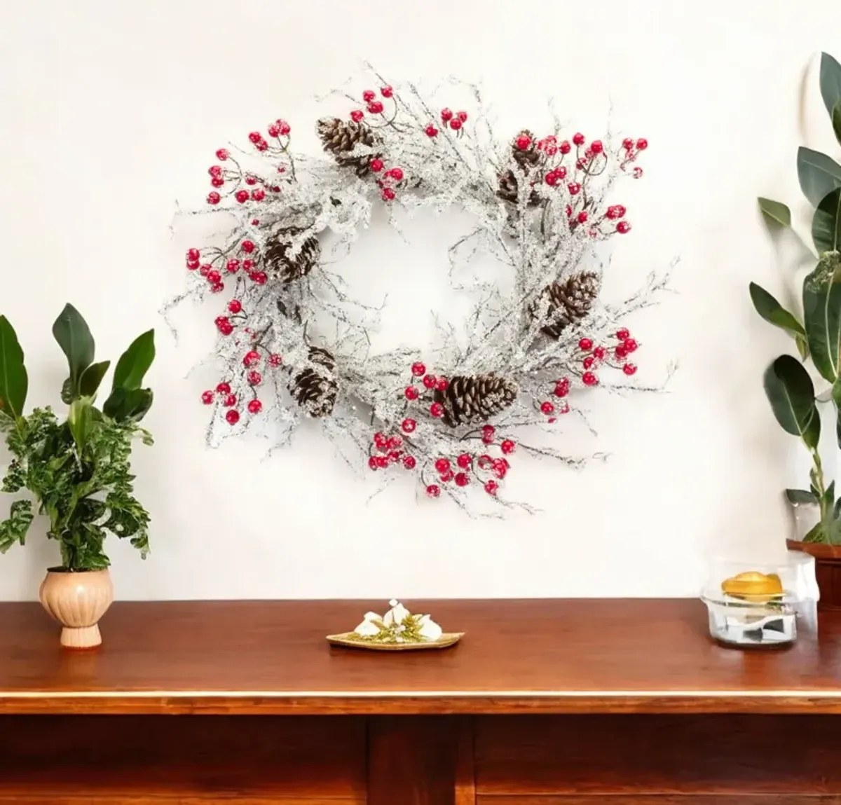 Icy Twig, Cone, and Berry Wreath for Winter and Holiday Home Décor