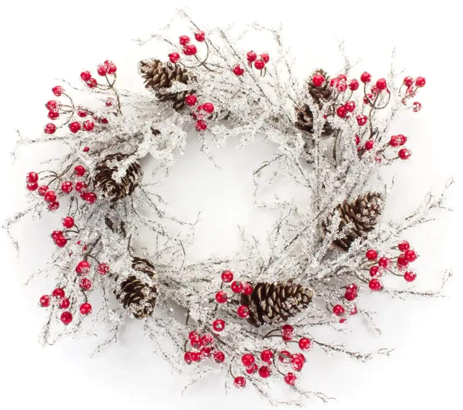 Icy Twig, Cone, and Berry Wreath for Winter and Holiday Home Décor