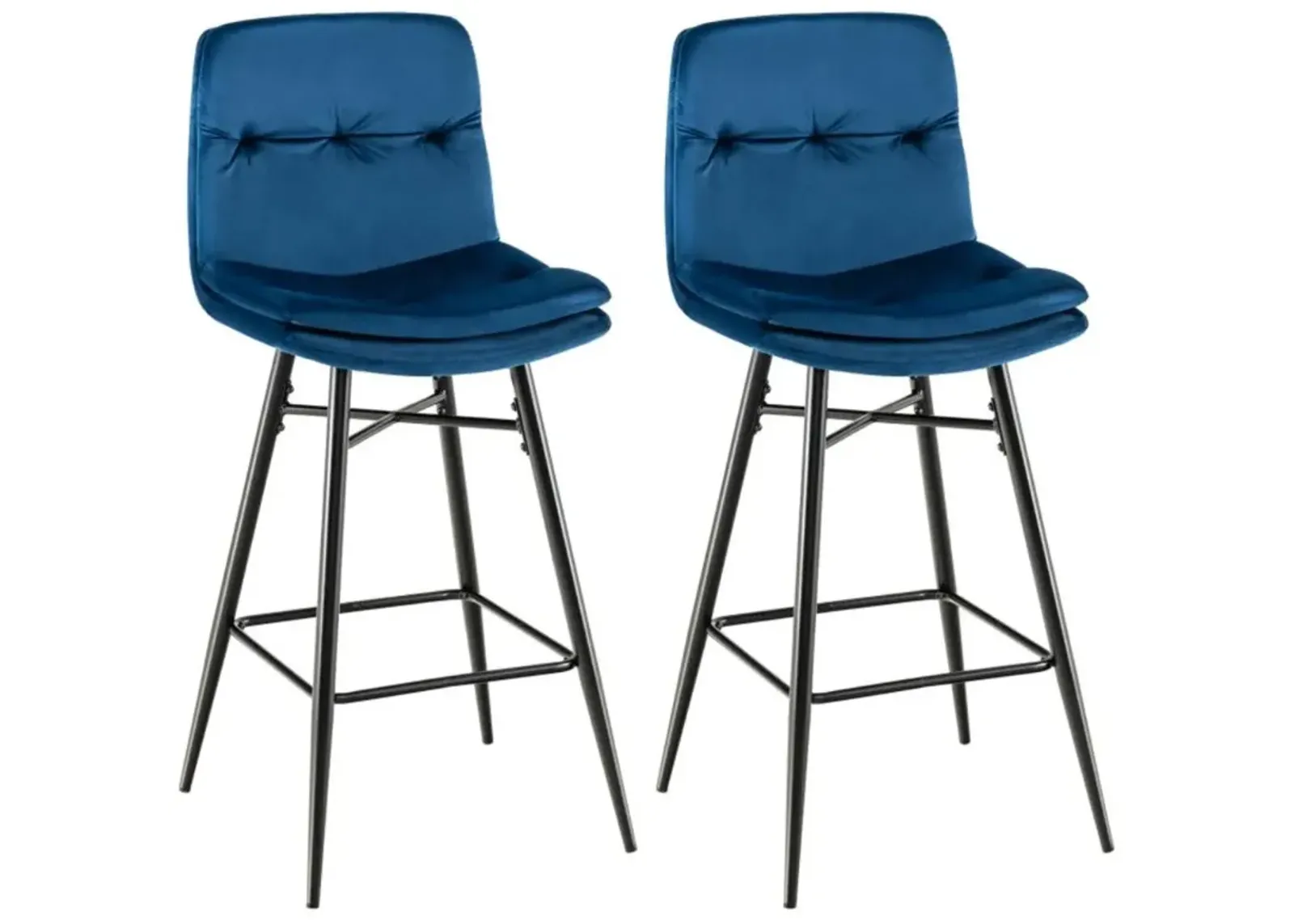 Hivvago 2 Pieces 29 Inch Velvet Bar Stools Set with Tufted Back and Footrests