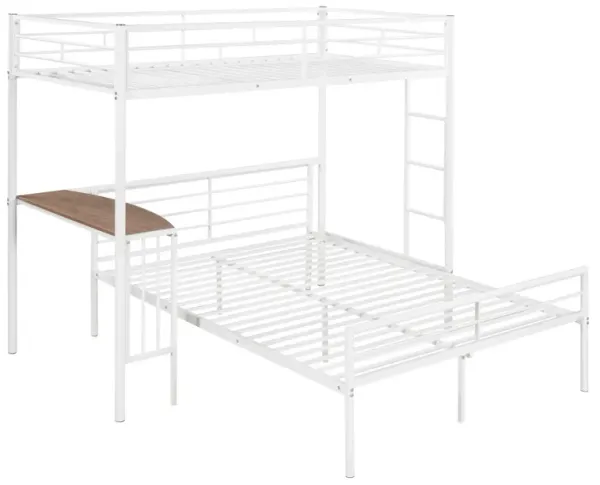 Twin Over Full Metal Bunk Bed With Desk, Ladder And Quality Slats For Bedroom, Metallic Silver
