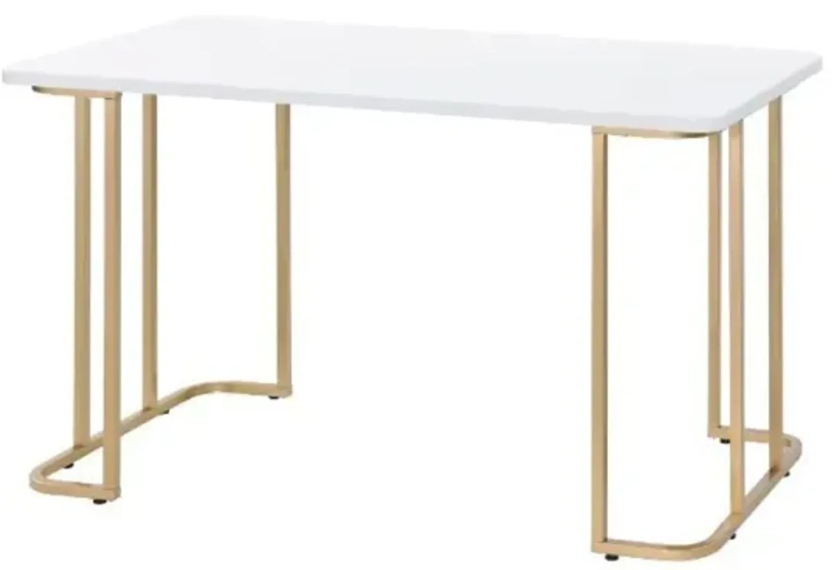 Estie Writing Desk, White & Gold Finish 93102