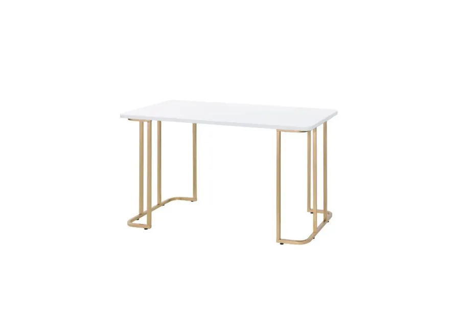 Estie Writing Desk, White & Gold Finish 93102