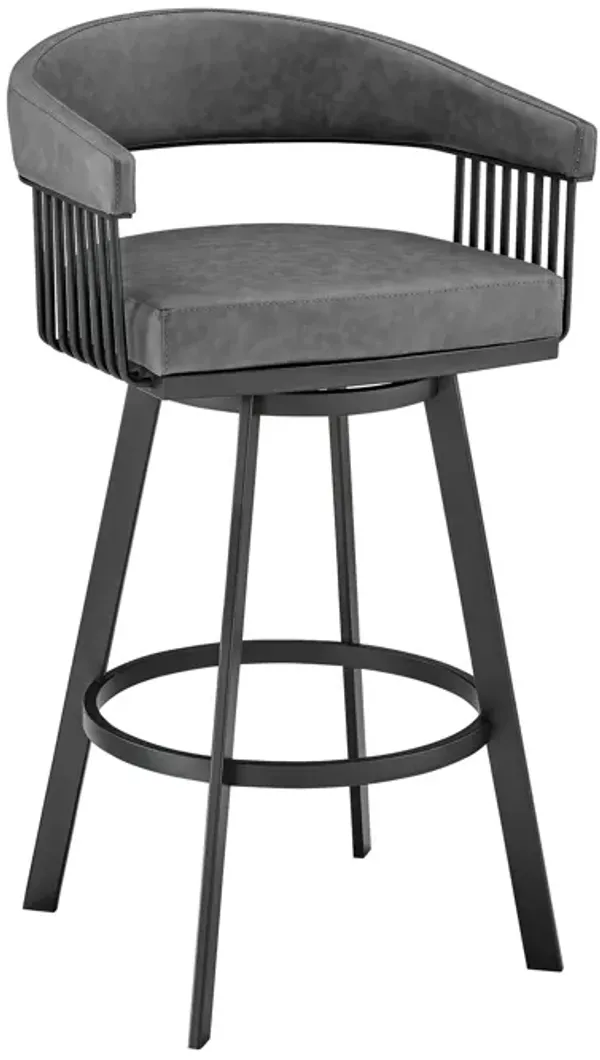 Chelsea  Counter Height Swivel Bar Stool in Black Finish and Gray Faux Leather