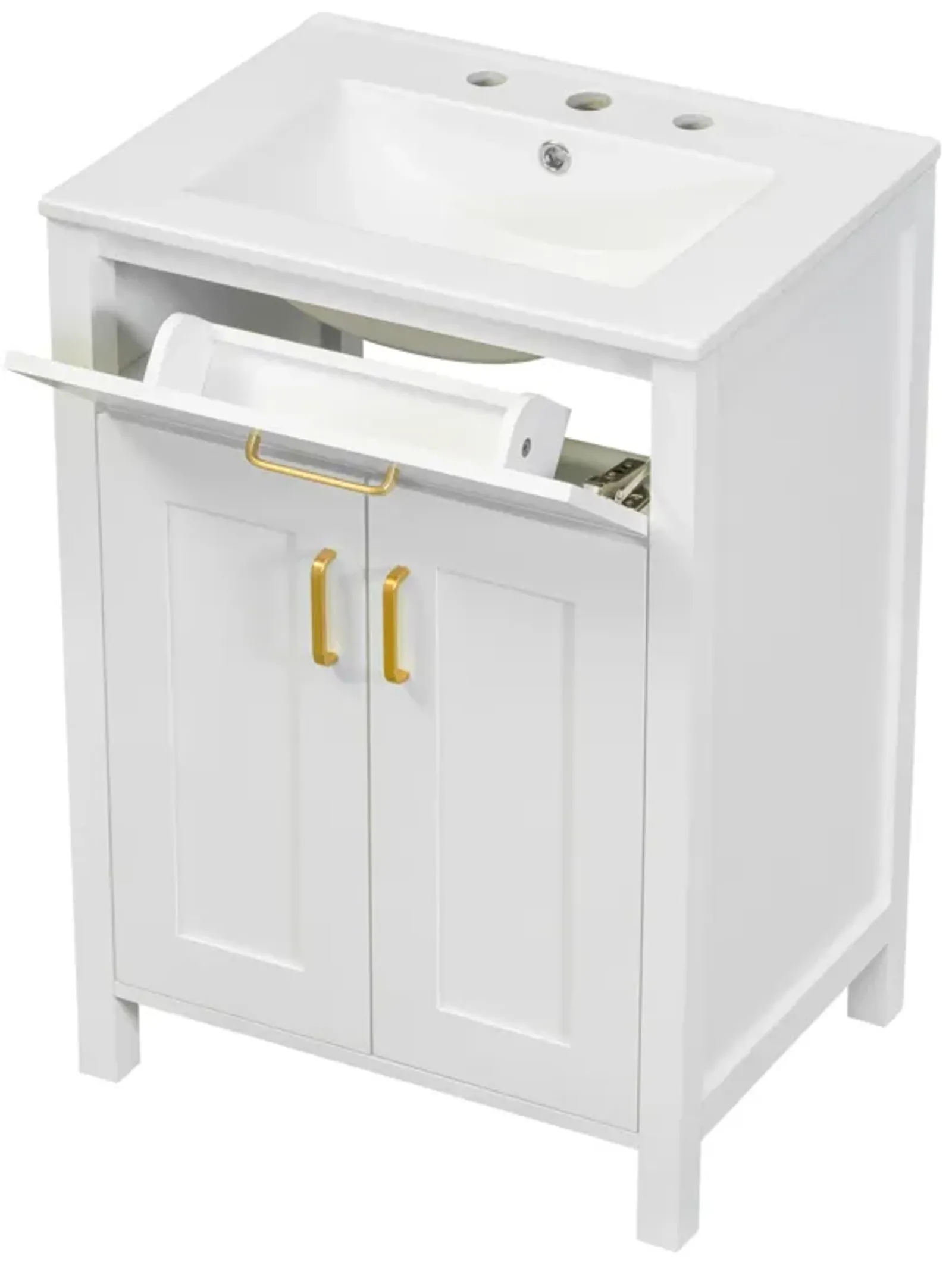 Gewnee 24"Bathroom Vanity Combo with Ceramic sink, Luxurious Space-Saving Vanity - W24"*D18"*H34"inch, 2 Soft Close Doors