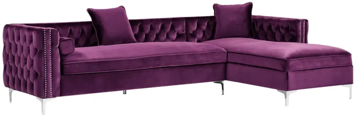 Inspired Home Clarinda Velvet Right Facing Chaise Sectional Sofa