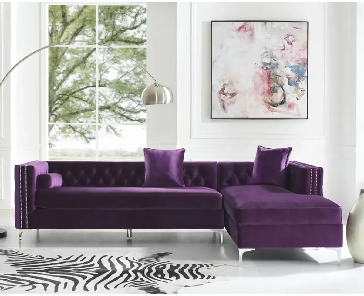 Inspired Home Clarinda Velvet Right Facing Chaise Sectional Sofa