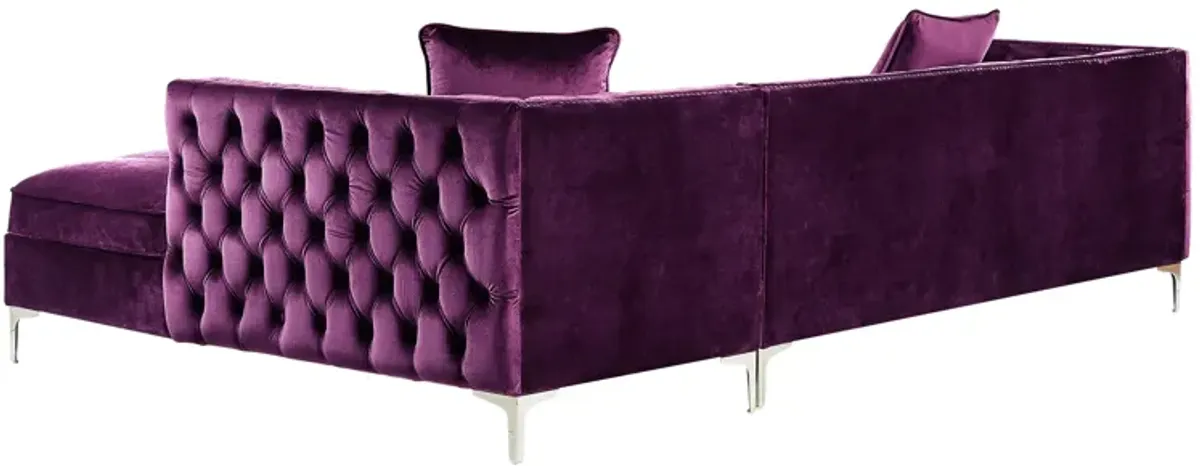 Inspired Home Clarinda Velvet Right Facing Chaise Sectional Sofa