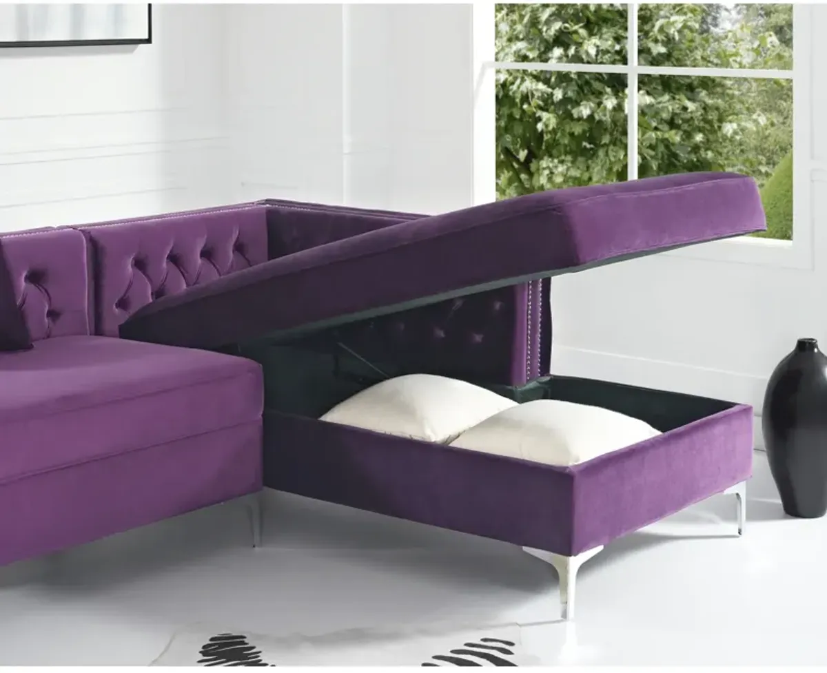 Inspired Home Clarinda Velvet Right Facing Chaise Sectional Sofa