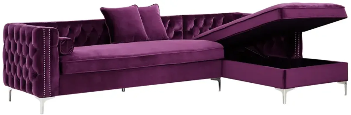 Inspired Home Clarinda Velvet Right Facing Chaise Sectional Sofa