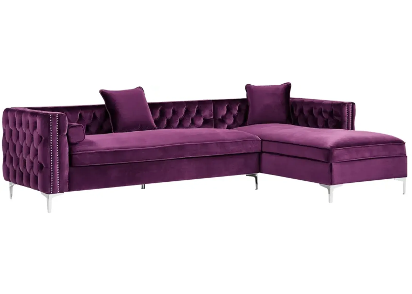 Inspired Home Clarinda Velvet Right Facing Chaise Sectional Sofa