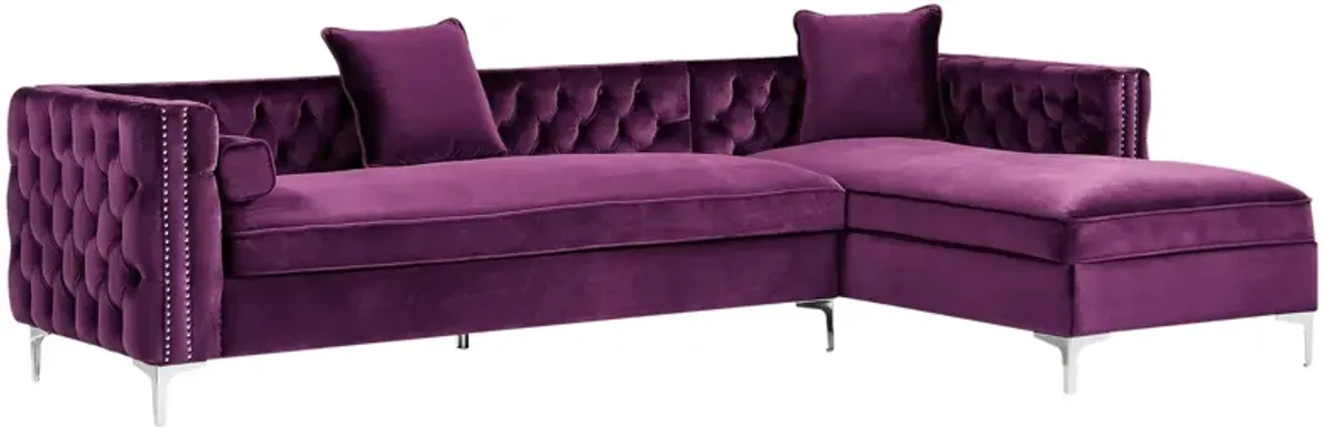 Inspired Home Clarinda Velvet Right Facing Chaise Sectional Sofa