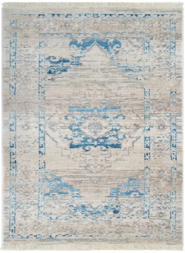 RUGSOTIC CARPETS MACHINE MADE POLYESTER AREA RUGS  - 10'x13', Rectangle Shape, Ivory Blue Color, Classic Oriental Traditional  Design, Low Pile Machine Made Area Rugs (M00085)